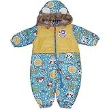 2015年 防寒衣料 撥水加工 ZOOMIC 総柄プリント 中綿ジャンプスーツ 柄：サックス-無地：イエロー◇80cm