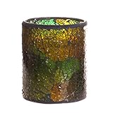 Home impressions Crack Patten Mosaic Glass with Flameless Led Candle with Timer, Multi Green, 3 x 4'