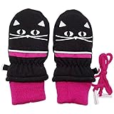 2017年 猫刺繍 スノー手袋 防寒衣料 撥水加工 ミトングローブ ブラック◇1-2才寸