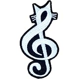 アイロンワッペン【にゃおん記号】猫のト音記号 ねこ ネコ 音楽 ミュージック 音符 刺繍ワッペン アイロン接着 アップリケ 動物柄 アニマルワッペン (白)