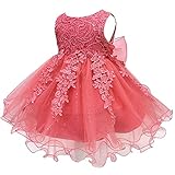 S&T ベビードレス 新生児 子供ドレス ベビー服 フォーマル 赤ちゃん 綿裏生地 結婚式 お宮参り 七五三 記念撮影用 カーミン 90