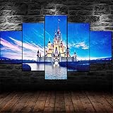 壁掛け絵画 インテリアポスター魔法の王国の城幼稚園の子供部屋の家の装飾子供の贈り物5ピーススーツ飾り 贈り物環境保護（木枠付きの完成品）30x50cmx2,30x65cmx2,30x80cmx1