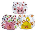 おむつカバー 3枚セット（ 男の子 & 女の子 セット ） 透湿防水 サイズ 調整可能 ボタンホック 仕様 よだれ掛け 付 (女の子用)