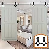 Homedecoハードウェアブラック内部スライド木製素朴なバーンドアハードウェアフラットトラックSet forダブルドア 6FT Double Doors Kit ブラック USGCM2210D