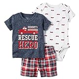 Carter's(カーターズ) 消防車3ピースセット(ボディスーツ・Tシャツ・チェックパンツ)セット(RESCUE HERO) 12M(9-12ヶ月)[並行輸入品]