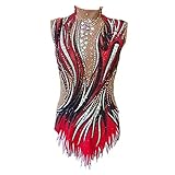 [Kmgjc] 新体操レオタード女子レオタード高弾性通気性手作り宝石をちりばめたダイヤモンドルックノースリーブトレーニングダンス新体操,赤,140