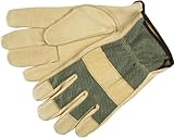 MCR Safety 3425L Grain Pigskin Driver Premium Grade Gloves with Green Mesh Back and Keystone Thumb, 