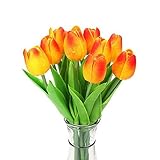 Labellevie 10 Pcs Mini Tulip Flower Artificial PU Home Party Wedding Decoration Sunset red [並行輸入品]