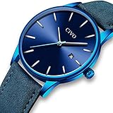 [チーヴォ]CIVO 腕時計 メンズ時計レザー アナログクオーツ防水ウオッチブルー 日付カレン...