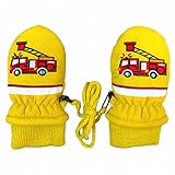 ミトン 男の子 ベビー 手袋 グローブ 撥水 裏ボア ひも付 イエロー-消防車 3-4才