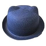 Laquest 耳付き かわいい 帽子 子供 キッズ 大人 ハット UVカット ベビー カンカン帽 (大人（56-58cm）, ネイビー)