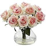 Nearly Natural 1367-LP Rose Arrangement with Vase, Light Pink by Nearly Natural