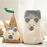 Cute Minorサンゴの毛　可愛いアイディアの　マンガのような動物模様入り　ふかふか　立体　床　子供用　靴下 (クマ)