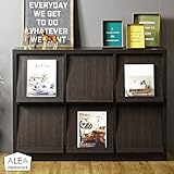 木目調 ディスプレイラック/マガジンラック 【幅115cm】 ダークブラウン フラップ扉