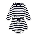 ポロラルフローレン ポニー付 ボーダー長袖ワンピース ホワイトマルチ (女の子3～9か月用) 6Mサイズ [並行輸入品]