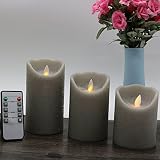 キッチュアロマ大理石グレー色フレイムレスキャンドル3 x 4 / 5 / 6inch電池式LEDピラーキャンドルwith Moving炎ウィックとタイマー、Wave Top