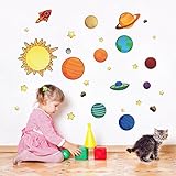 MLM Solar System Planets with Stars in the Space Colorful Cartoon Vinyl DIY Wall Sticker Home Decals