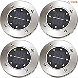 （4パック）ソーラー8 LED地上灯、ガーデン屋外中庭イングラウンドライト（暖かい白）