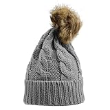 oenbopo ニット帽子 赤ちゃん用 ニットキャップ ケーブルニット ポンポン付き軽量 伸縮性ある 生産祝い フりーサイズ ６つ色 (グレー)