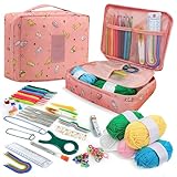 編み物 初心者 キット かぎ針セット 100PCS かぎ針編みキット かわいい編み物キット、DIY 編み物、小物、ハンドメイドクラフト初心者用スターターかぎ針編みキット (白)