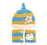 WIN 帽子&マフラー セット 耳も首もふんわりあったか ベビー キッズ ニット帽 防寒グッズ マフラー 防寒対策 ギフトに最適 (ライトブルー)
