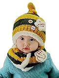 ニット帽 マフラー セット ベビー 赤ちゃん キッズ 子供 用 かわいい 防寒 ニット 帽子 (グリーン/イエロー)