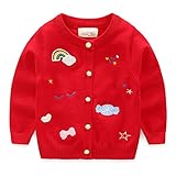 女児 女の子 子供服 長袖 ニットセーター ニット ウェア シャツ トップ セーター カーデ 春秋 可愛い 刺繍 レッド