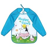Demiawaking 子供用よだれかけ ベビービブ お食事用防水ビブ 長袖タイプ 洗う必要ないエプロン 可愛いプリント 食事、遊ぶ時クリーンをキープする(はち)