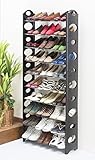 カバー付き省スペースシューズラック 10段 ブラック