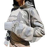 パーカー レディース トップス Glennoky 迷彩 ショート丈シャツ トレーナー 少女 女性用 上着 ブラウス スウェットパーカー ゆったり フード付き フーデッド スウェットシャツ レディースパ
