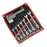 ATE Pro. USA 10942 Ratcheting Wrench, Flex Head, Metric, 10 mm -19 mm, 7 Piece Set [並行輸入品]