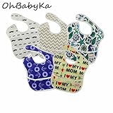 Ohbabyka5点セット ビブ お食事エプロン スタイ よだれかけ スーパービブ 防水 袖なし 保育園 ベビー用エプロン 給食 ポケット付き 赤ちゃん用エプロン 離乳食エプロン (SZY020408