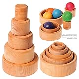 Grimm's Set of 5 Small Wooden Stacking & Nesting Bowls, Natural [並行輸入品]