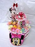 ご出産お祝い＜おむつケーキ＞　可愛いくって豪華な人気の「２段おむつケーキ」　ディズニーH (女の子用ミニー）