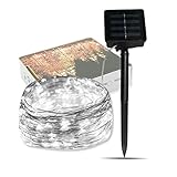 ソーラー LEDイルミネーションライト OUTEYE 100LED 10m ハロウィン ストリングスライト クリスマスツリー パーティー飾り ガーデンライト (ホワイト)