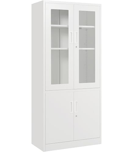 Amazon.co.jp: スチール書庫 両開き ホワイト | 高さ180cm 幅80cm 奥行