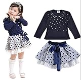Candykids　セットアップ 女の子 子供服　 女の子 長袖 ワンピース フレア スカート　キッズワンピース キッズ ワンピース 入学 入園　子供服 キッズ 女の子　スカート＋服 (140cm)