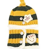 ELEEJE べビー ニット帽 マフラー の2点セット！ふわふわ でかわいい ベビー 冬服 (イエロー×グリーン)