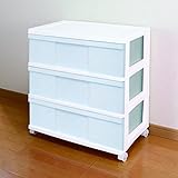 ワイド チェスト 収納ケース 3段 ホワイト／アイスブルー 日本製 MJ-W3-1WHNBL
