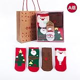 【爱莉セレクトショップ】可愛い 4足セット ベビー キッズ 男の子 靴下 サンタソックス 子供用 ショートソックス 女の子 綿 出産祝い 秋 冬 厚手 防寒 クリスマス (L (6-10歳)子供にお勧