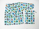 ザジーザップス Zazzy Zaps スモック (Sサイズ90～100)ブルーパッチワーク自動車柄キッズスモック 巾着袋付き Sサイズ Mサイズ 子供用スモック お絵かき保育園 幼稚園 入園 入学 (