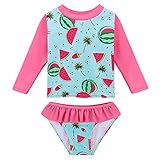 BAOHULU キッズスクール水着 ラッシュガード 水着 可愛い 花柄 日焼け止め　半袖　キュートセパレートスタイル水着 柔らかい 快適 スイミングウェア (１-２歳, スイカ) S279_Water