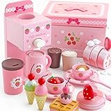 マザーガーデン 野いちご おままごと スウィートカフェリボン ＆ カフェマシンセット [木製 女の子 おもちゃ ティーセット + ドリンクマシーン] ティーパーティー キッチン ごっこ