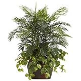 Nearly Natural 6633 Double Areca with Vase and Pothos Decorative Silk Plant, 3.5-Feet, Green by Near