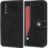 Xperia 10 III ケース 手帳型 シンプル ソフトレザー エクスペリア (SO-52B / SOG04) 手帳型ケース おしゃれ 実用新案登録済 スライド式 カードポケット マグネット不使用 スナップボタン式 カードポケット スタンド機能 ストラップホール 付き 【 ブラック 】