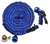 WW.HRD 絡まない 伸びる ホース ガーデニング 洗車 ベランダ 高圧洗浄 シャワー ノズル付き ( ストッパー付き 青 100FT 10M ＞ 30M )