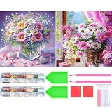 Amyaker ダイヤモンドアート キット 丸いビーズ ファンタジー ピンク花 2個セット ダイアモンドビーズ絵画キット DIY 手作り絵画 モザイクアート 5D モザイクアート ダイヤモンド塗装 全面貼り付けタイプ 30x30cm