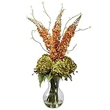 Nearly Natural 1302 Fancy Foxtail and Hydrangea Arrangement, Green/Orange [並行輸入品]