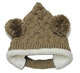 【ノーブランド品】前ボタン付きもこもこエルフニット帽（ボンボン）頭回り44-50cm 2重 モンキー帽子 とんがり帽 ブラウン