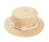 ベビーガールハットサマービーチサンハット麦わら帽子3-8歳、白い花